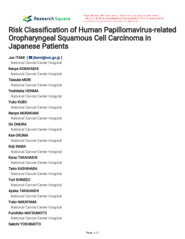 (PDF) Risk Classification of Human Papillomavirus-related Oropharyngeal ...