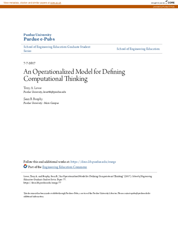 (PDF) An operationalized model for defining computational thinking