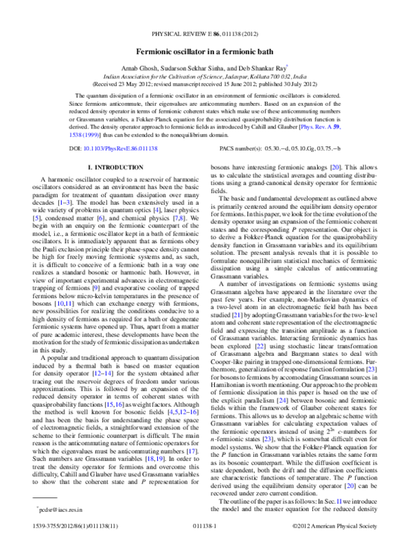 (PDF) Fermionic oscillator in a fermionic bath