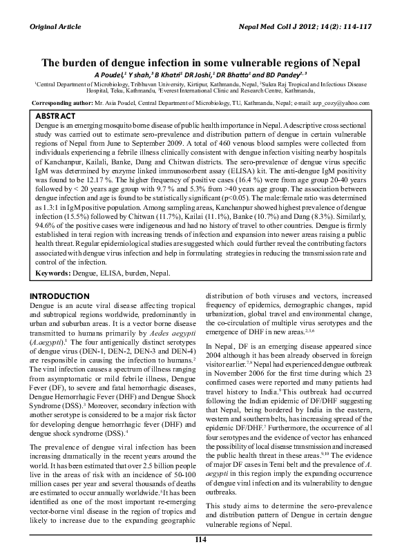 (PDF) The burden of dengue infection in some vulnerable regions of Nepal