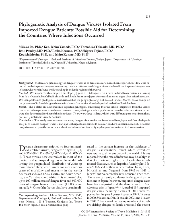 (PDF) Phylogenetic Analysis of Dengue Viruses Isolated From Imported ...