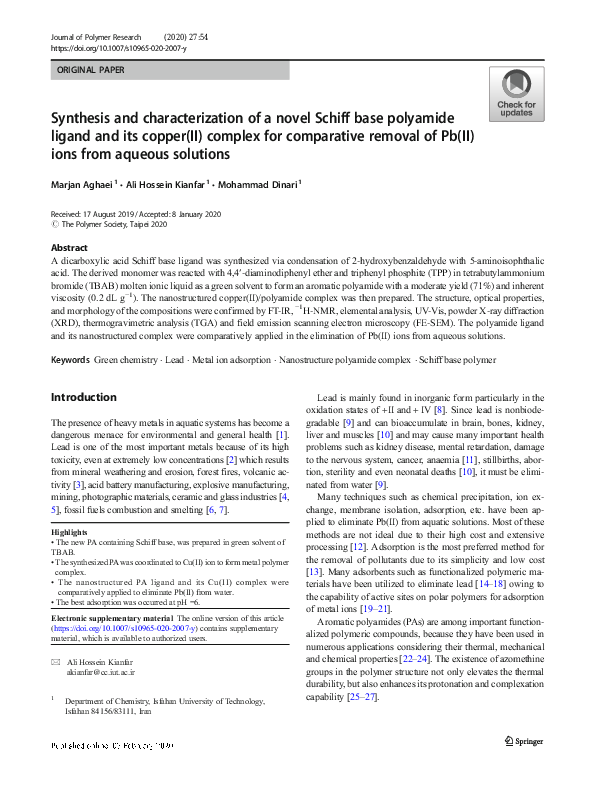 (PDF) Synthesis and characterization of novel Schiff-base polyamides ...