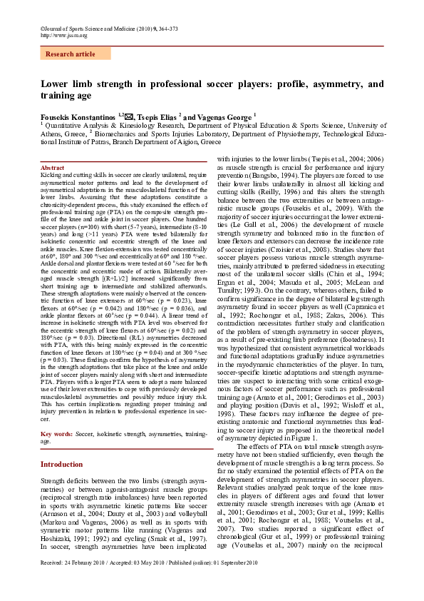 (PDF) Lower limb strength in professional soccer players: profile ...