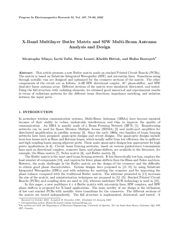 (PDF) X-Band Multilayer Butler Matrix and Siw Multi-Beam Antenna ...
