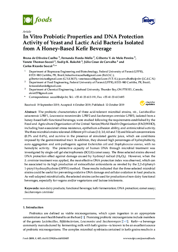 (PDF) In Vitro Probiotic Properties and DNA Protection Activity of ...