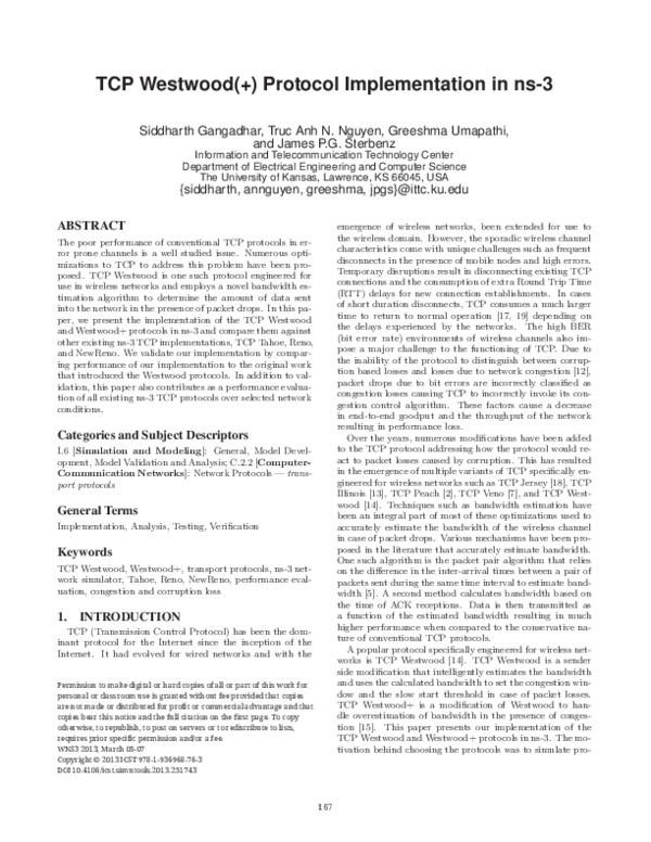 (PDF) TCP Westwood(+) Protocol Implementation in ns-3