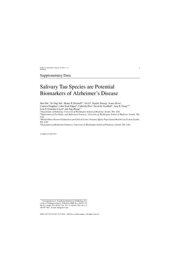 (PDF) Salivary tau species are potential biomarkers of Alzheimer's disease