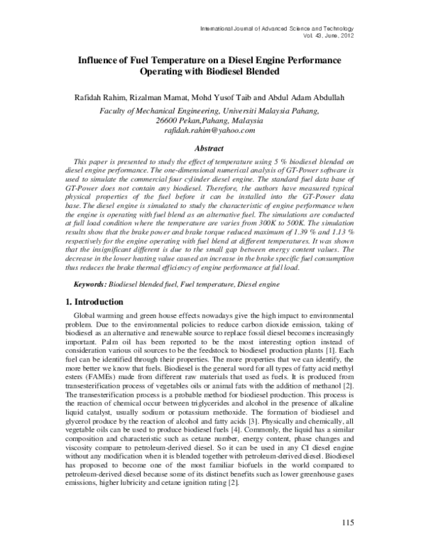 (PDF) Influence of Fuel Temperature on a Diesel Engine Performance ...