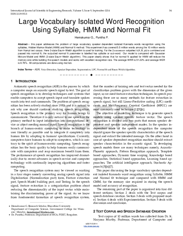 (PDF) Large Vocabulary Isolated Word Recognition Using Syllable, HMM ...