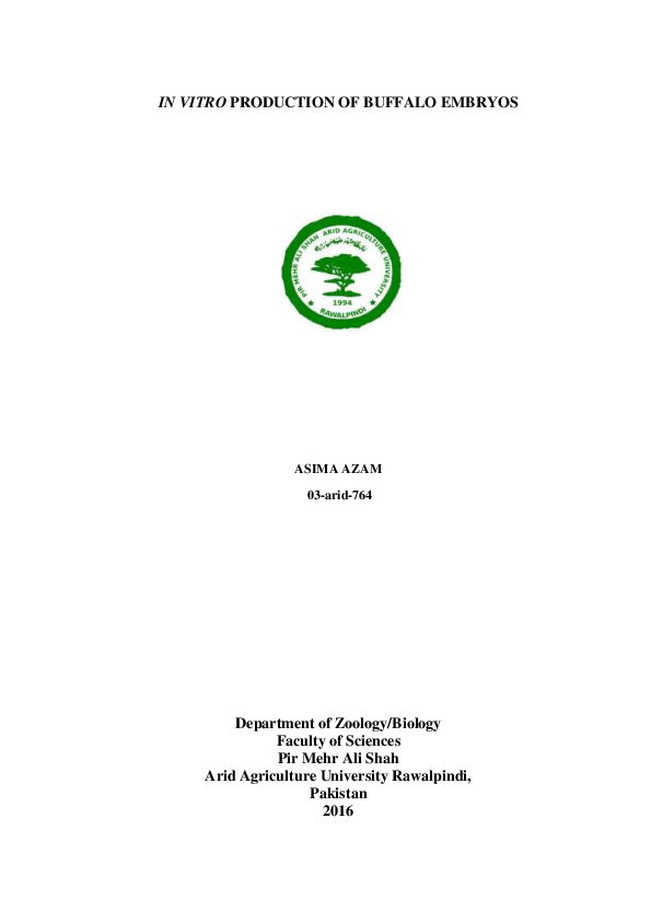 (PDF) In Vitro Production of Buffalo Embryos