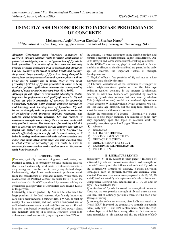 (PDF) Using Fly Ash in Concrete to Increase Performance of Concrete