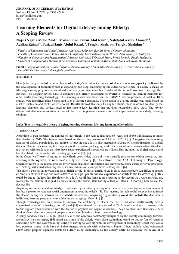 (PDF) Learning Elements for Digital Literacy among Elderly: A Scoping ...