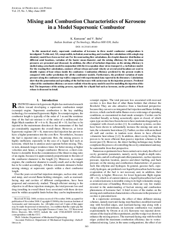 (PDF) Mixing and Combustion Characteristics of Kerosene in a Model ...