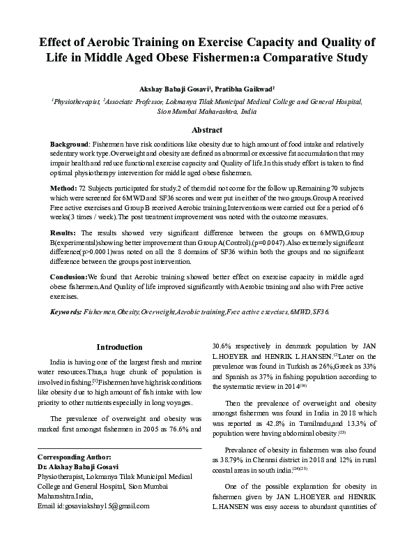(PDF) Effect of Aerobic Training on Exercise Capacity and Quality of ...