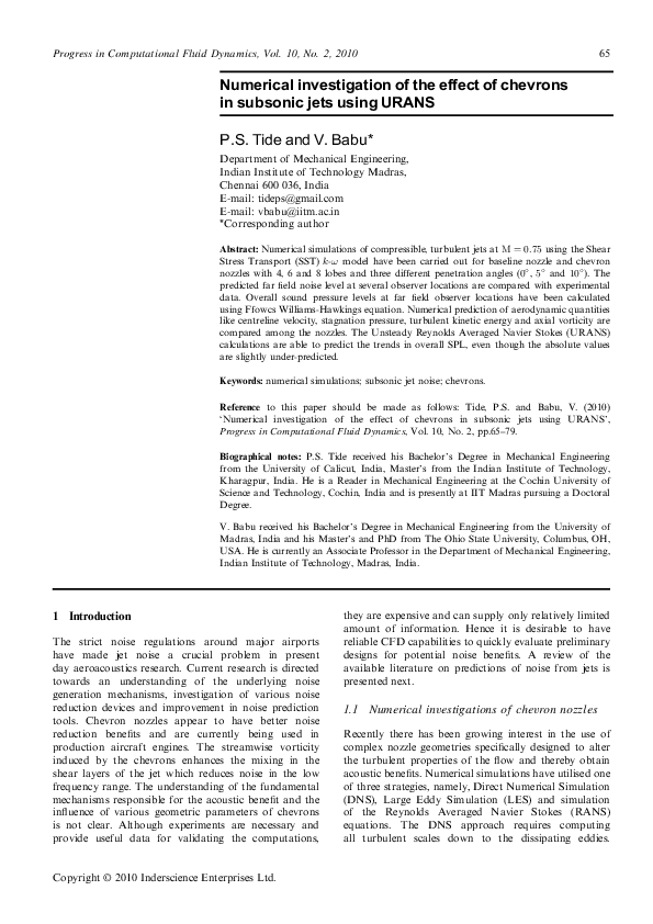 (PDF) Numerical investigation of the effect of chevrons in subsonic ...