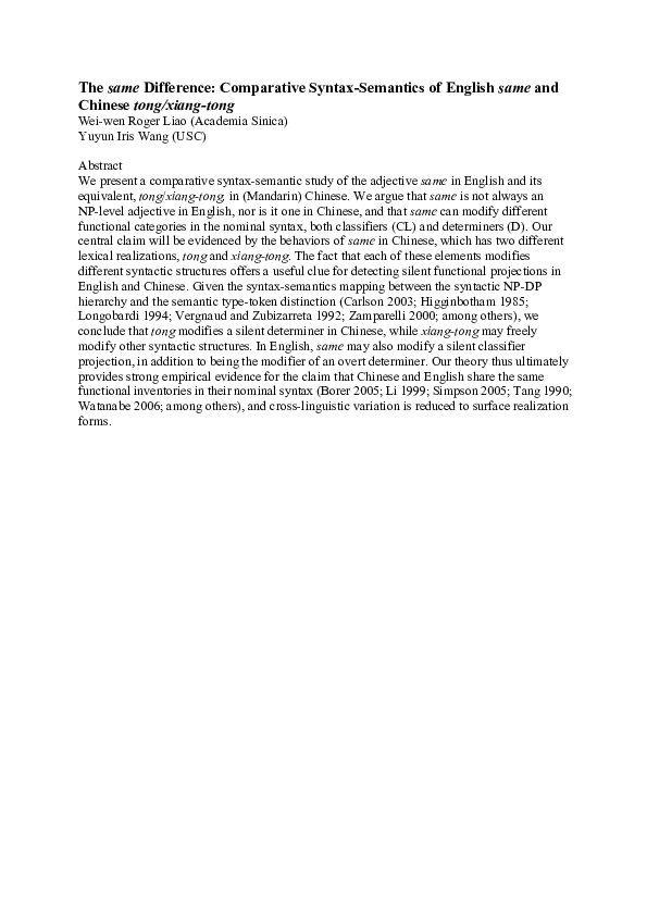 (PDF) The same Difference: Comparative Syntax-Semantics of English same ...