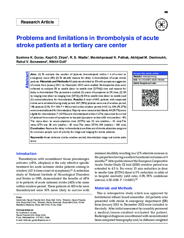 (PDF) Problems and limitations in thrombolysis of acute stroke patients ...