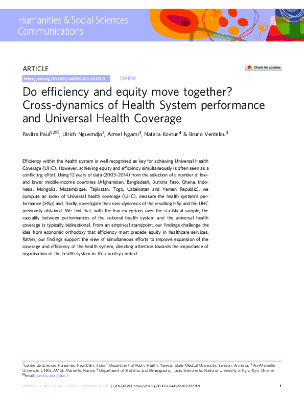 (PDF) Do efficiency and equity move together? Cross-dynamics of Health ...