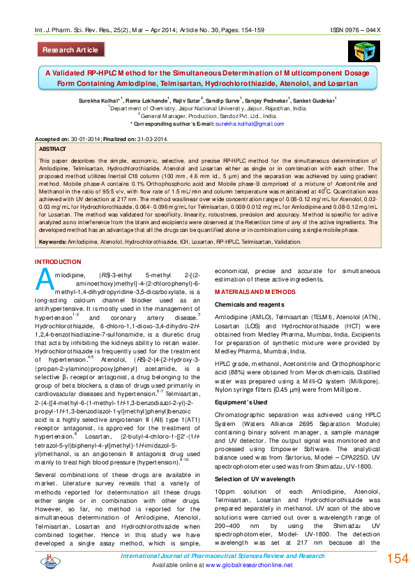 (PDF) A Validated RP-HPLC Method for the Simultaneous Determination of ...
