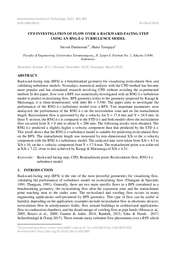 (PDF) CFD Investigation of Flow Over a Backward-facing Step using an ...