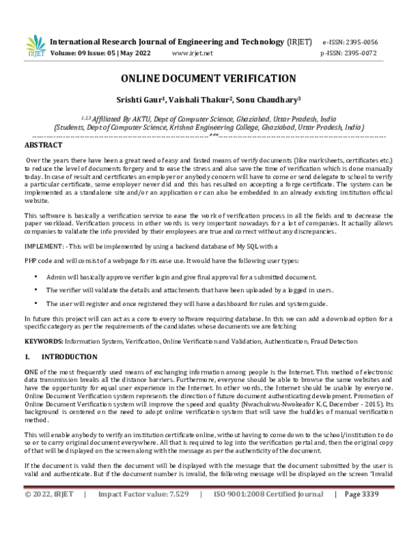 (PDF) ONLINE DOCUMENT VERIFICATION