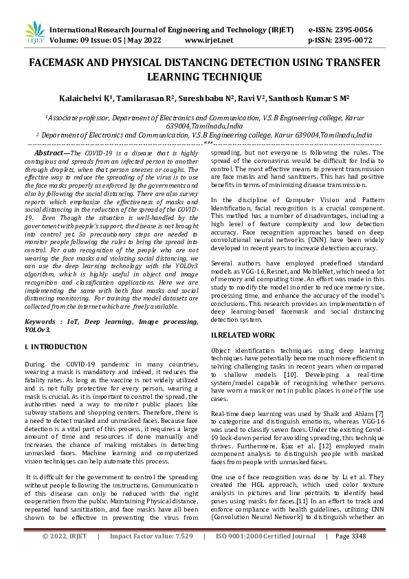 (PDF) FACEMASK AND PHYSICAL DISTANCING DETECTION USING TRANSFER ...