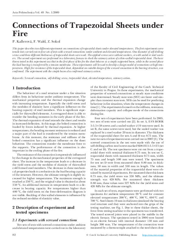 (PDF) Connections of Trapezoidal Sheets under Fire