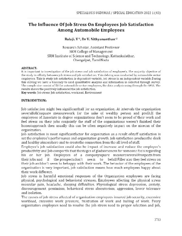 (PDF) The Influence Of Job Stress On Employees Job Satisfaction Among ...