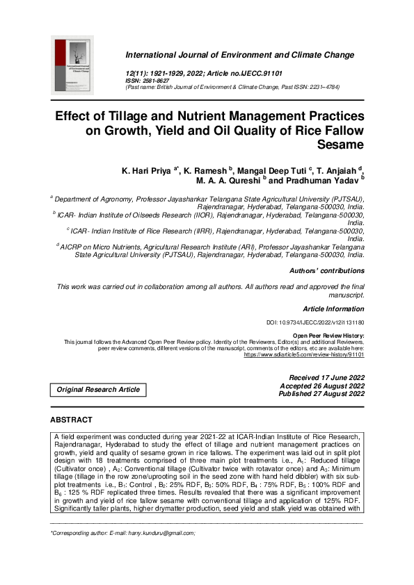 (PDF) Effect of Tillage and Nutrient Management Practices on Growth ...