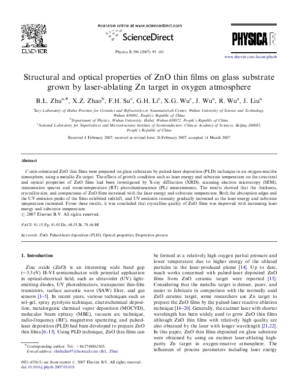 (PDF) Structural and optical properties of ZnO thin films prepared by ...