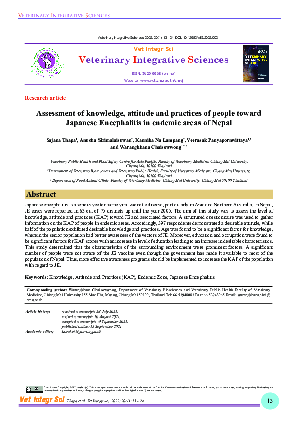 (PDF) Assessment of knowledge, attitude and practices of people toward ...