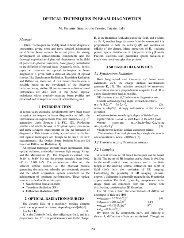(PDF) Optical Techniques in Beam Diagnostics