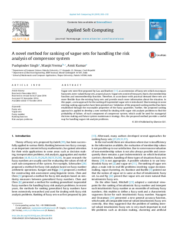 (PDF) A novel method for ranking of vague sets for handling the risk ...