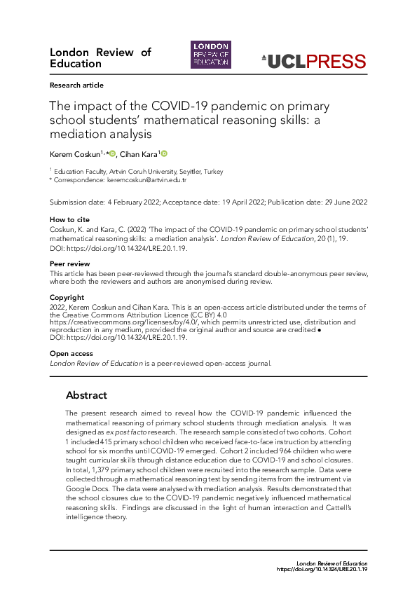 (PDF) The impact of the COVID-19 pandemic on primary school students ...