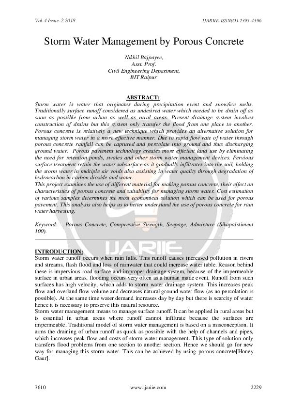 (PDF) Storm Water Management by Porous Concrete