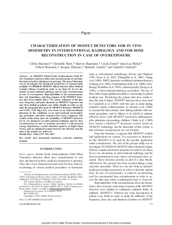 (PDF) Characterization of MOSFET Detectors for In Vivo Dosimetry in ...