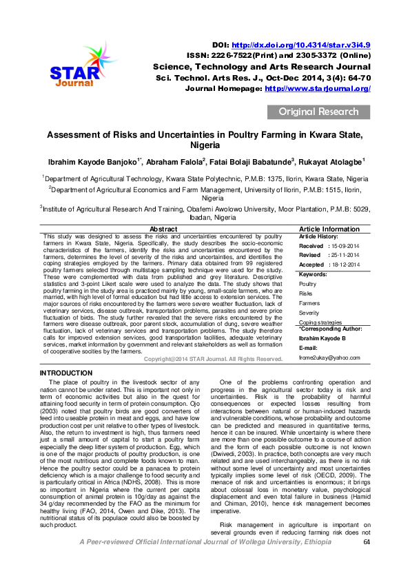 (PDF) Assessment of Risks and Uncertainties in Poultry Farming in Kwara ...