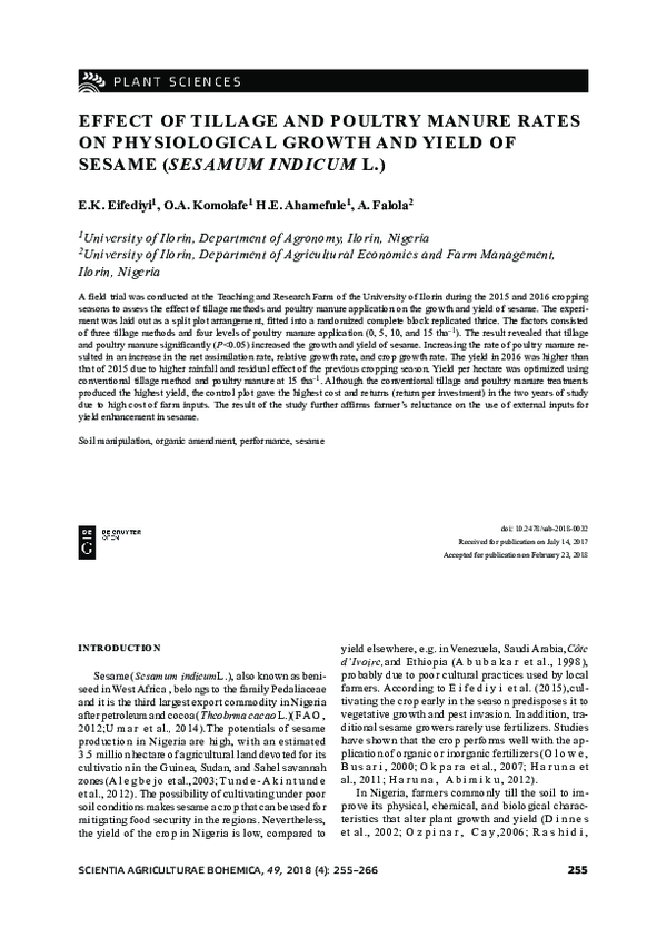 (PDF) Effect of Tillage and Poultry Manure Rates on Physiological ...