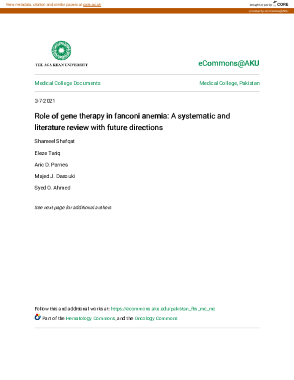 (PDF) Role of gene therapy in Fanconi anemia: A systematic and ...
