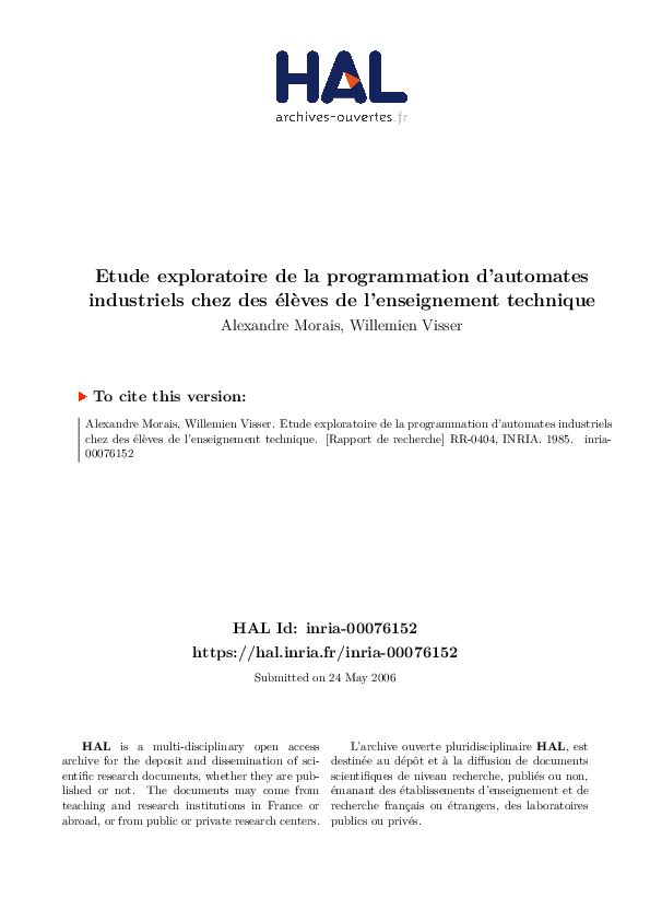 (PDF) Etude exploratoire de la programmation d'automates industriels ...