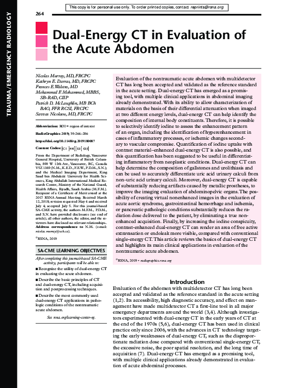 (PDF) Dual-Energy CT in Evaluation of the Acute Abdomen