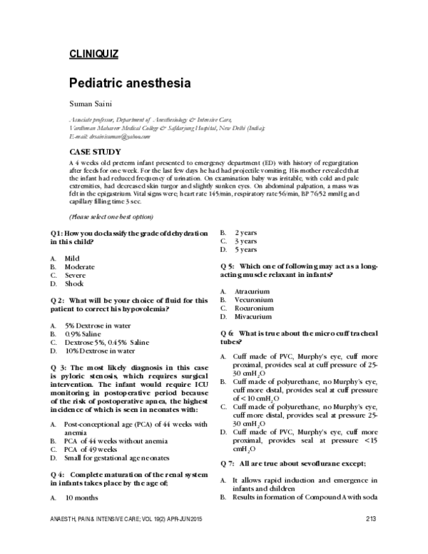 (PDF) Pediatric anesthesia Case study Dr Suman Saini Academia.edu