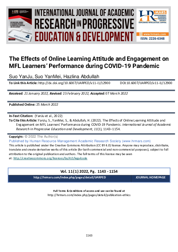 (PDF) The Effects of Online Learning Attitude and Engagement on MFL ...