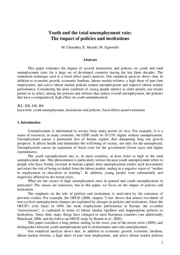 (PDF) Youth and total unemployment rate : the impact of policies and ...