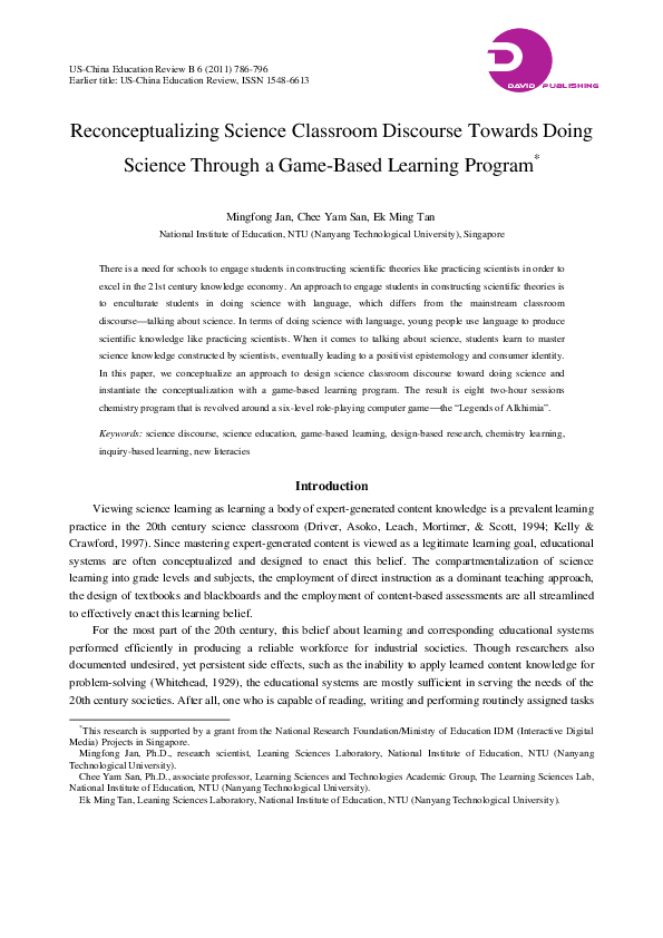 (PDF) Reconceptualizing Science Classroom Discourse Towards Doing ...