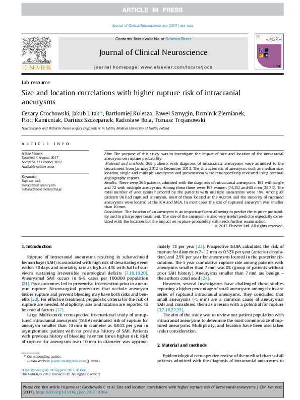 (PDF) Size and location correlations with higher rupture risk of ...