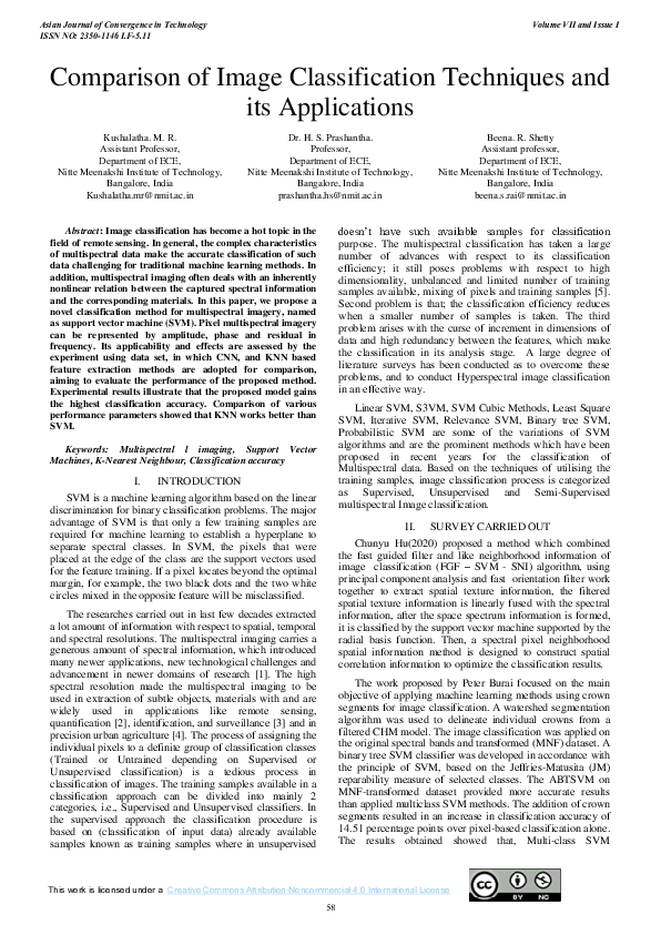(PDF) Comparison of Image Classification Techniques and its Applications