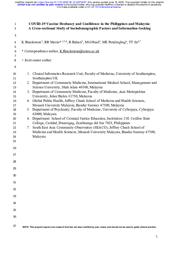 (PDF) COVID-19 Vaccine Hesitancy and Confidence in the Philippines and ...