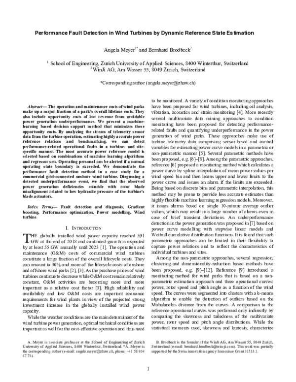 (PDF) Performance Fault Detection in Wind Turbines by Dynamic Reference ...