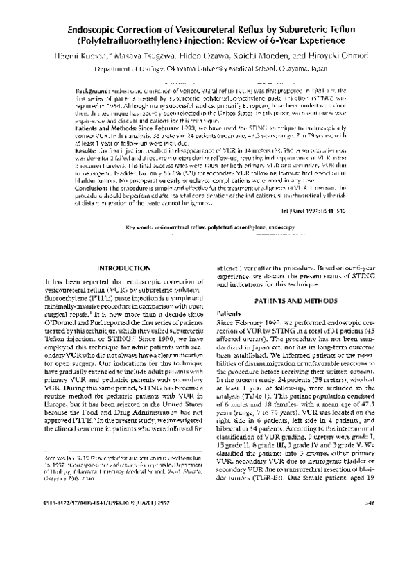(PDF) Endoscopic Correction of Vesicoureteral Reflux by Subureteric ...